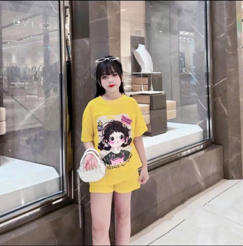 Bộ quần áo cho bé gái hình in 5D sắc nét, chất liệu thun thoáng mát size từ 14-45Kg 3