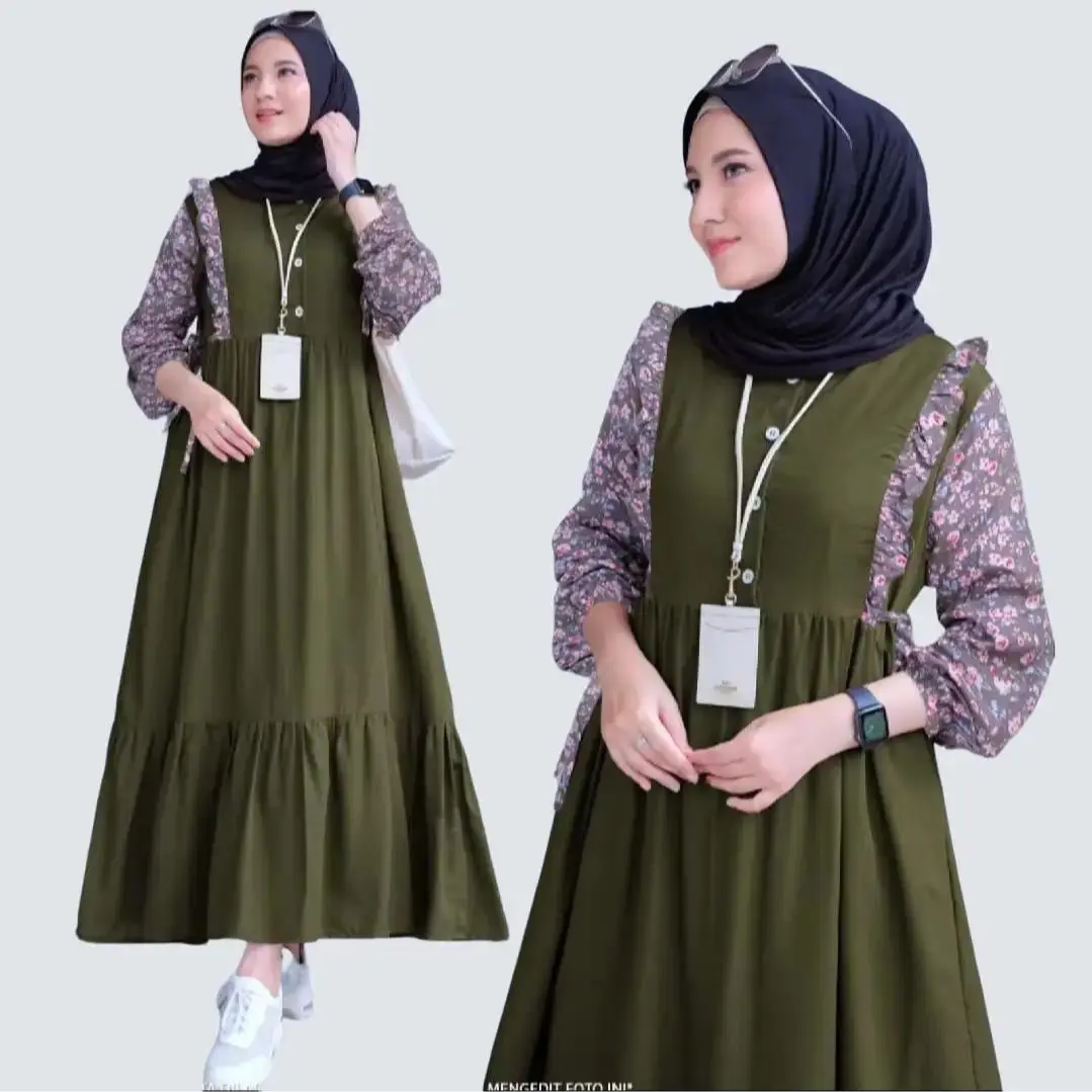 Terbaru Aisyah Midi Dress Wanita Formal Polos Rayon Gamis Series Baru - Casual, Baju Dewasa
