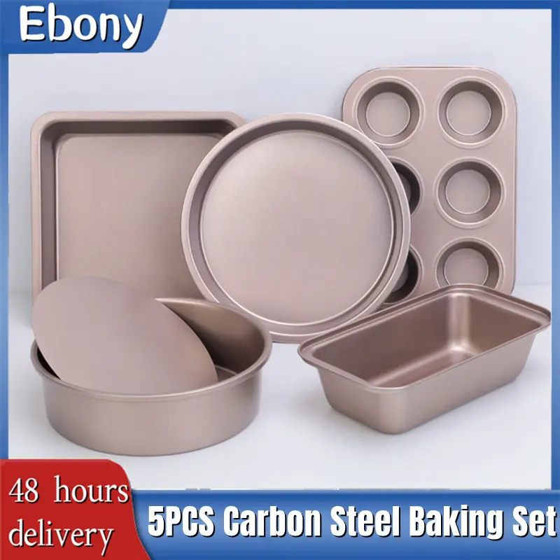 [SG SELLER LOCAL STOCK] 5PCS Carbon Steel Baking Set Bakeware Set of Baking Pan Tray Mold for Baked, Bakeware Sets Cake Baking Molds