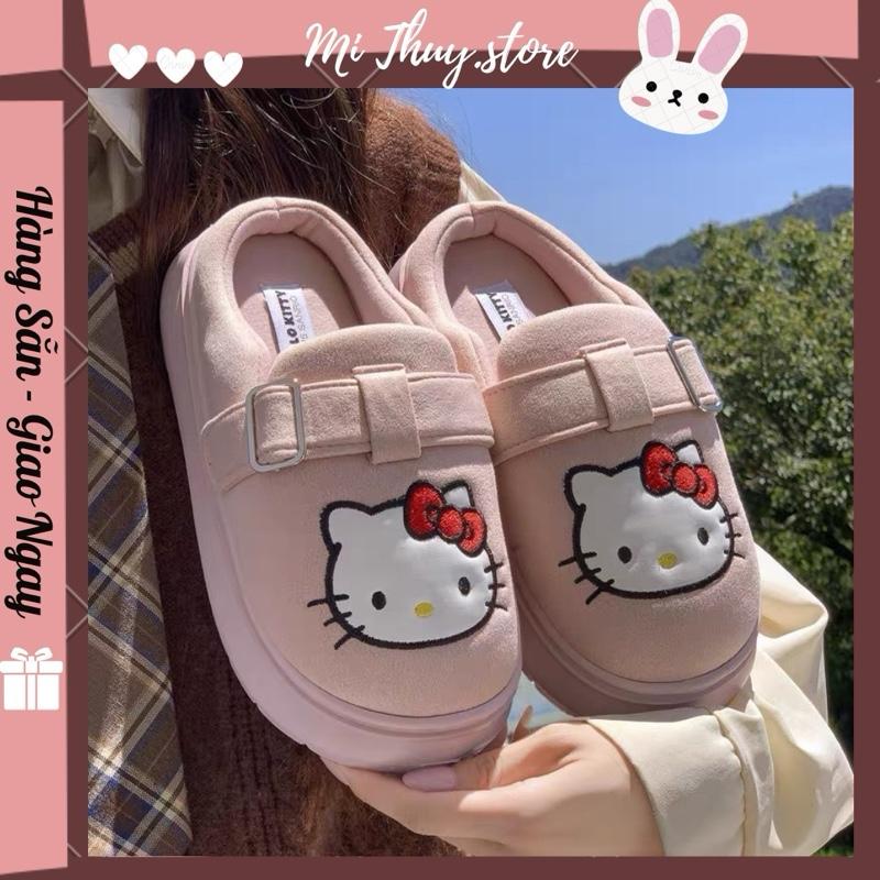  Mi Thuy Store Giày bông nữ đi ngoài trời thêu hình mèo kitty GIÀY KITTY THÊU 