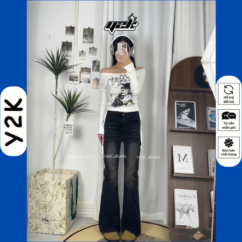 LOE NẤM LÙN Quần Ống Loe Nấm Lùn Jean Cho Nữ Màu Đen Xám Khói 9 Tấc 90cm Lưng Cao Bò 1m40 1m45 1m48 1m50 Y2K Women Pants size xs jeans