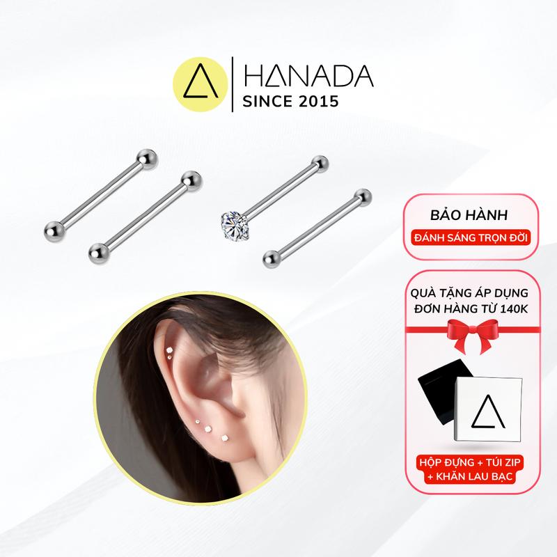   KHÔNG KÈM CHUÔI Bông Tai Giữ Lỗ Bạc Nguyên Chất 999 Hanada Đính Đá - 2 Đầu Bi Bông Nụ Không Đeo Chuôi Kích thước nhỏ 1.5-2mm Nam Nữ 2760 2761 C10 