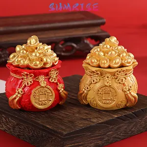Pajangan Rezeki Imlek Resin - Ornamen Feng Shui Rejeki Berbentuk Kantong Uang Emas