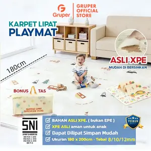 Gruper Matras Bayi Lipat Tikar Bermain Foam 180x200cm 12mm XPE Premium Motif Angka Huruf Bonus Tas Praktis Kulit