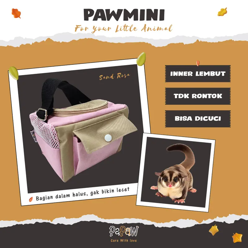 Tas Sugar Glider Lucu Travel Pouch Model Kubus Untuk Tupai Terbang Hamster Paw Mini 4