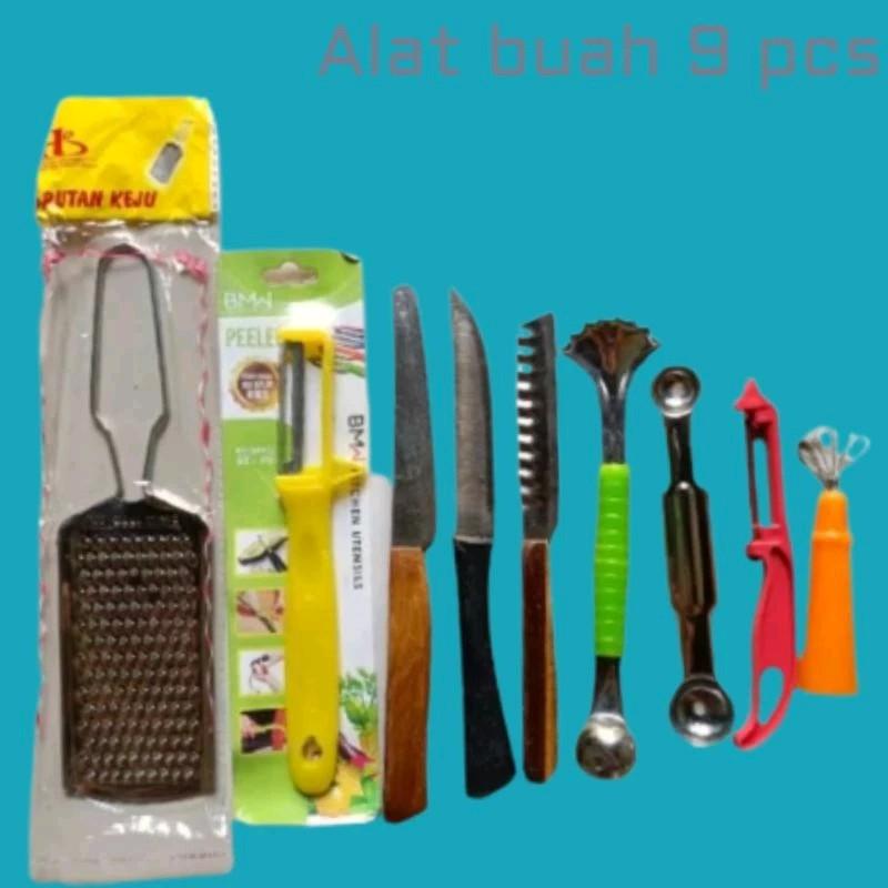 pisau kecil dan alat sendok keruk buat set lengkap 9pcs - pisau kecil kupas buah dan sayuran Kitchenware stainless steel anti-hancur set blok pisau 4