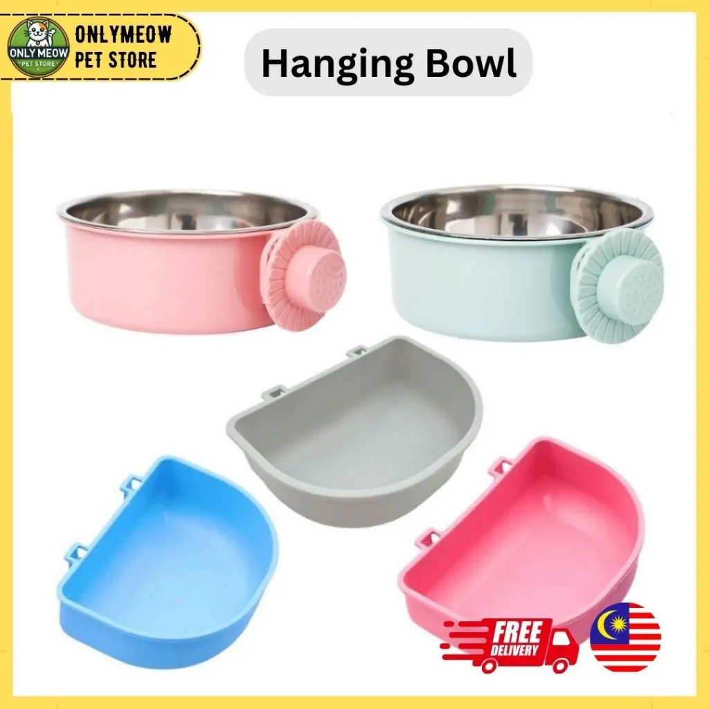 Pet Cage Hanging Food & Water Bowl Steel Feeder All in 1 Cat Bowl Dog Mangkuk Kucing Makanan Minuman (Ready Stock)