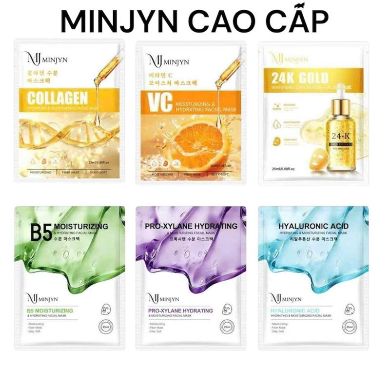 SÉT 20 mặt nạ TINH CHẤT MINJYN gồm các loại như 24K, COLLAGEN, VITAMINC, HA hỗ trợ cân bằng độ ẩm cấp ẩm trắng sáng dịu da . Làm đẹp da . cometics mặt nạ giấy . Mặt nạ cấp ẩm.