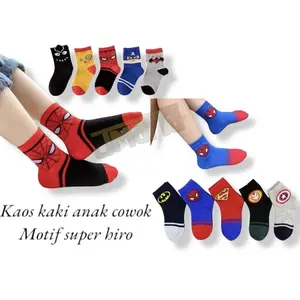 3 Pasang Kaos Kaki Anak-Anak Motif Super Hiro dan Kartun di Katun Spandex Tebal yang Nyaman - Fashion