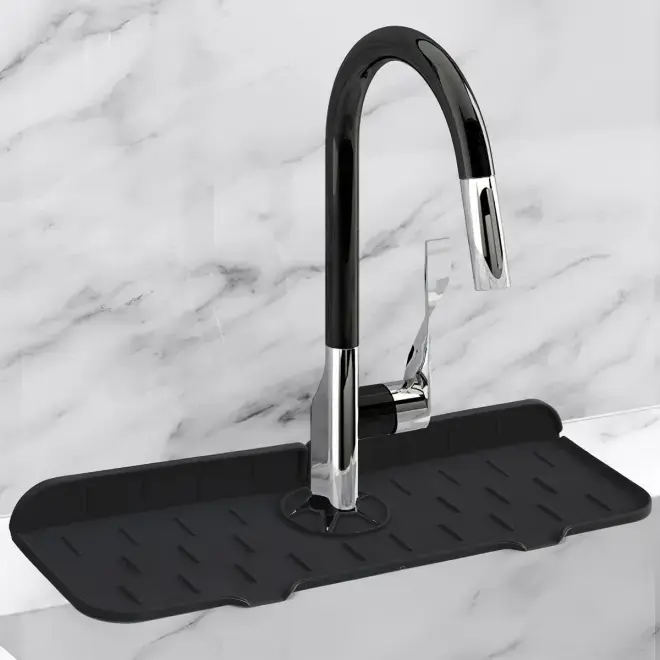 Qcgj silicone faucet mat, for Cruel Summer, 1 count water faucet drip catcher, sink splash-free storage rack, bathroom and kitchen sink splash guard, summer essentials, cleaning sponge, soap sink storage mat topper  toilet