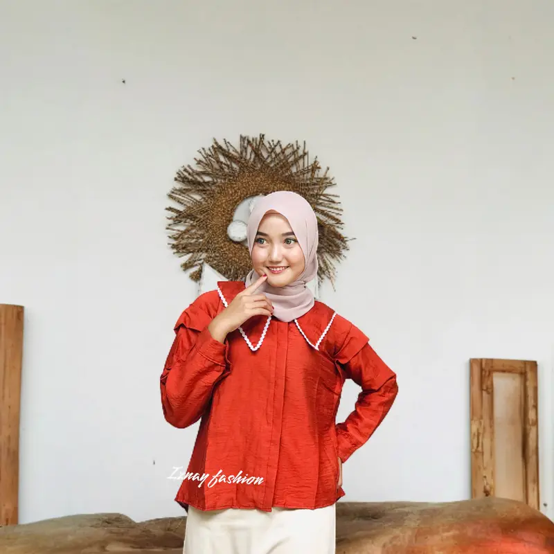 Kemeja Kerah Sailor Top Blouse Renda Korea Style Atasan Wanita Lengan Panjang 1