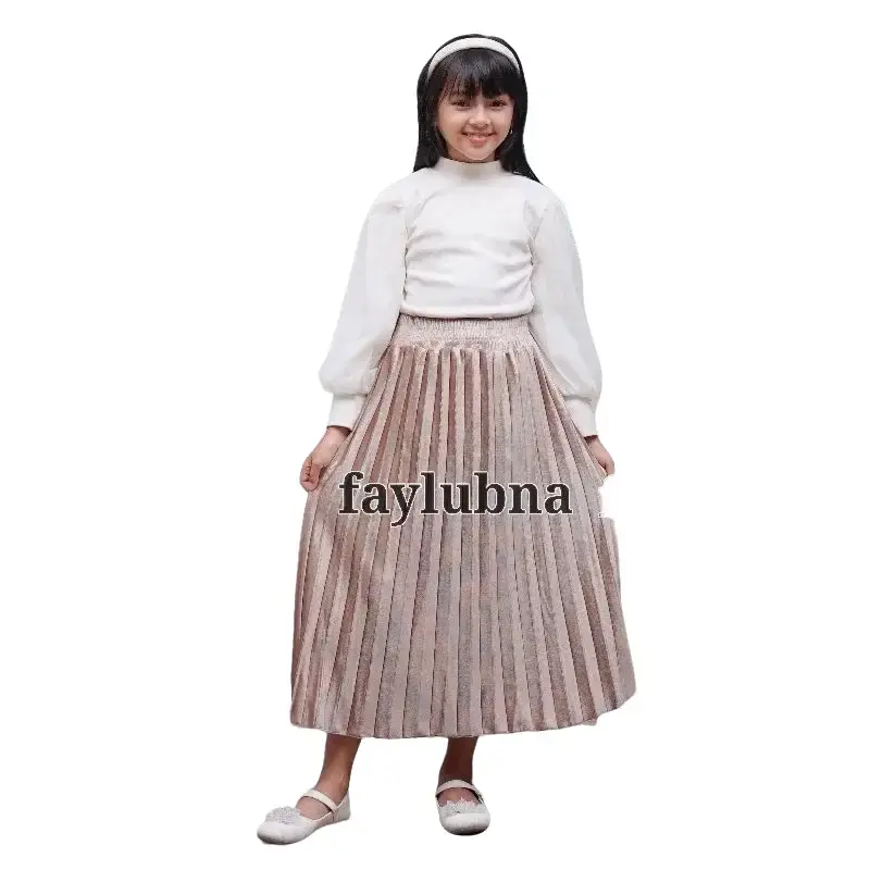 Rok Plisket Bludru Anak 7/8 Usia 9-14 Tahun / Rok Bludru Tanggung Terbaru - Fashion 1