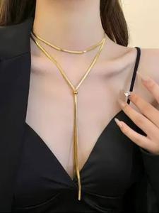 Collar de cadena de hueso de serpiente, cadena larga para suéter, collar con colgante versátil y casual de moda para mujer, joyería para uso diario