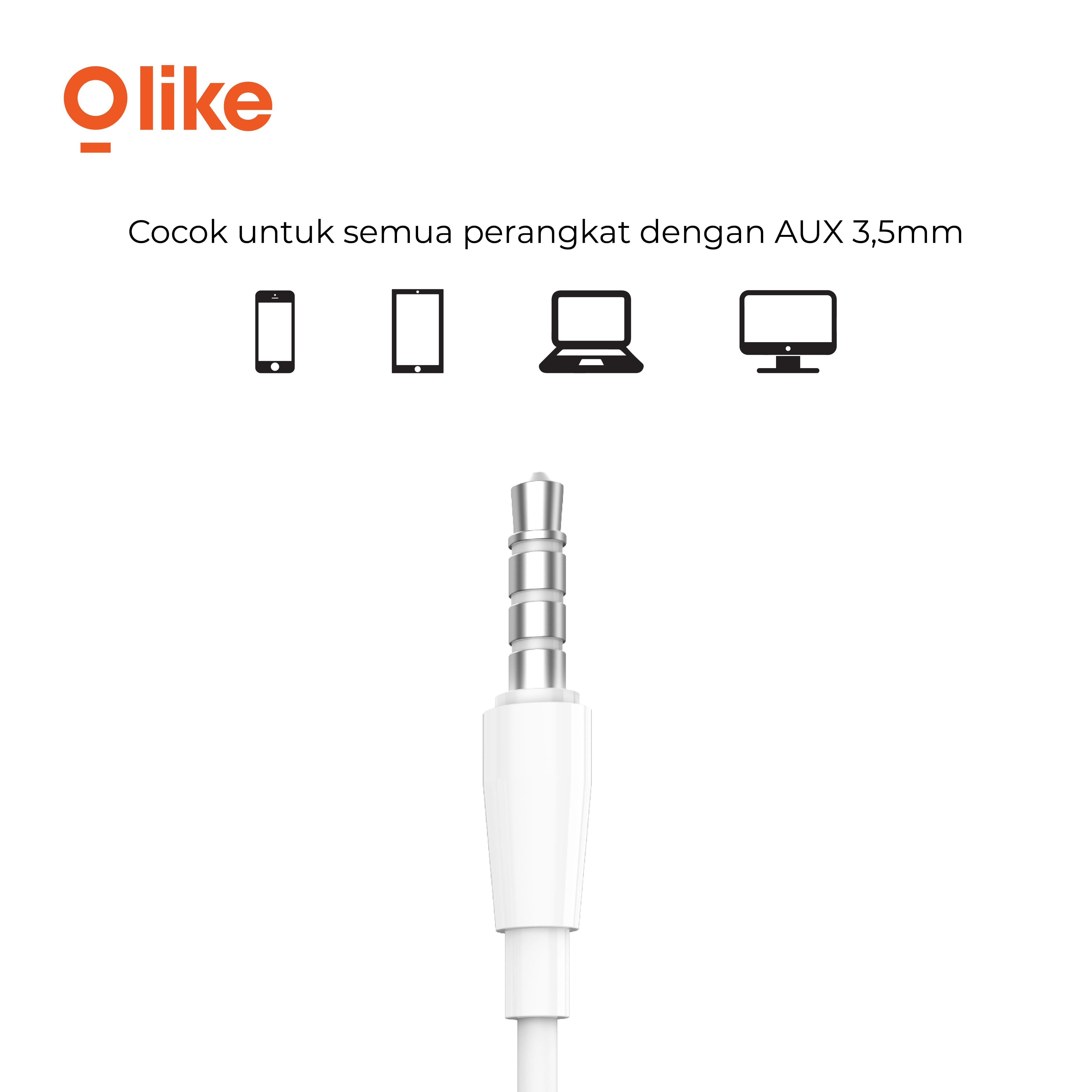 Olike HEADSET E20S HANDSFREE 3.5MM WIRED EARPHONE MIC ANDROID Comfortable Eartip 120cm Kabel 320hm Impedansi 14mm Driver Putih Hitam