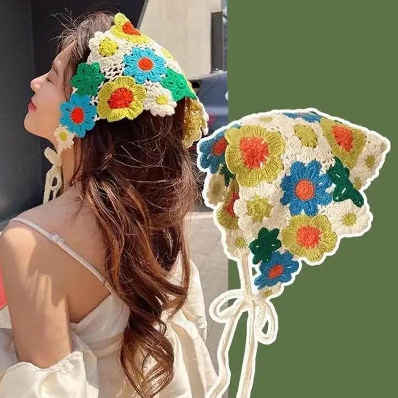 Khăn Trùm Đầu Hoa Đan Thiết Kế Rỗng Phong Cách Mục Vụ Băng Đô Băng Đô Hình Tam Giác Băng Đô Dệt Kim Dành Cho Nữ Khăn Quàng Cổ Vuông 5