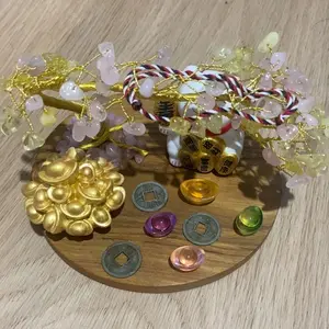 Ornamen Pohon Kristal Lucky Cat - Rahasia Fengshui  Terbaik Untuk Menarik Rejeki Cinta Kasih dan Keberuntungan dengan Batu Citrine dan RoseQuart Asli