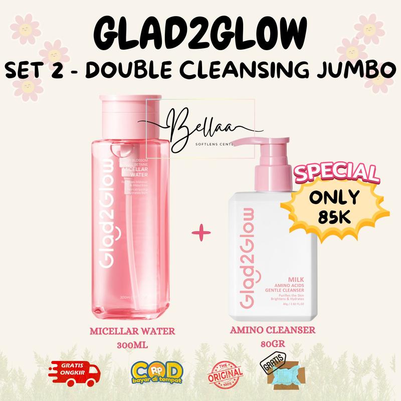[DOUBLE CLEANSING] Glad2Glow Micellar Water Cherry Blossom gratis Glad2Glow Milk Amino Acid Cleanser 0