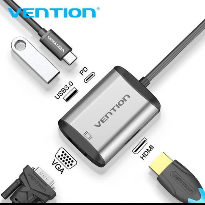 Gambar Vention Converter Type C to HDMI VGA USB3.0 PD Power Delivery 87W Transmission up to 5 Gbps Type TFA Type-C TypeC Hub dari Click & Go Tokopedia Kota Bandung Tokopedia