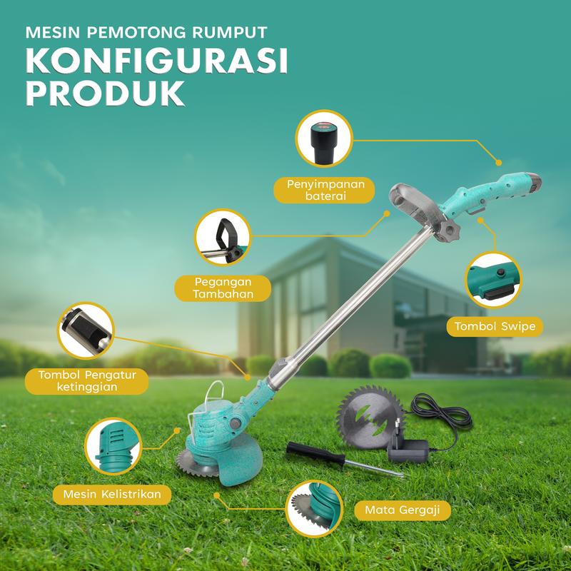 Mesin Potong Rumput Baterai Cordless Mailtank SH226A 12volt Gress Trimmer Berkualitas dengan 2 Baterai 3