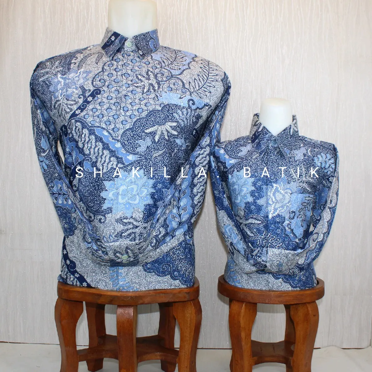 SH10.Kemeja Batik Pria Couple Ayah dan Anak Bahan Katun Premium Berfuring Warna Biru Langit