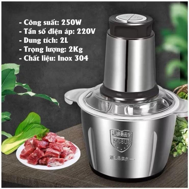 (Bảo Hành 12 Tháng) Máy Xay Thịt Inox 304 250W 2L - Công Suất 250W, Dung Tích 2L, Trọng Lượng 2Kg, Chất Liệu Inox 304