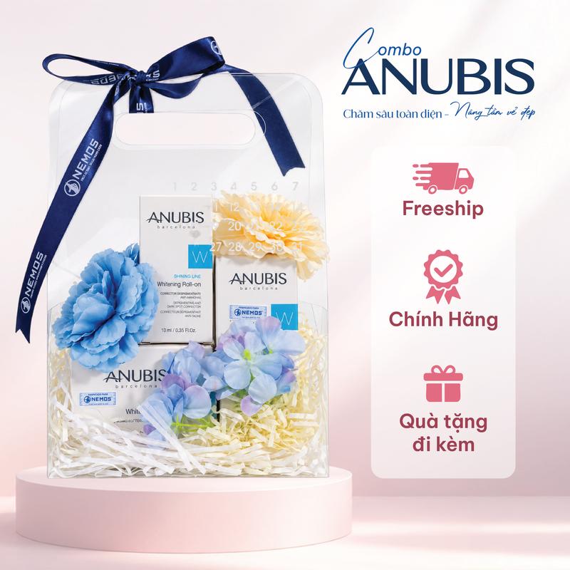 Bộ Đôi Kem dưỡng trắng Anubis Shining Line Whitening Cream 60ml + Serum làm sáng da Anubis Shining Line Brightening Serum – Tặng thanh lăn nám