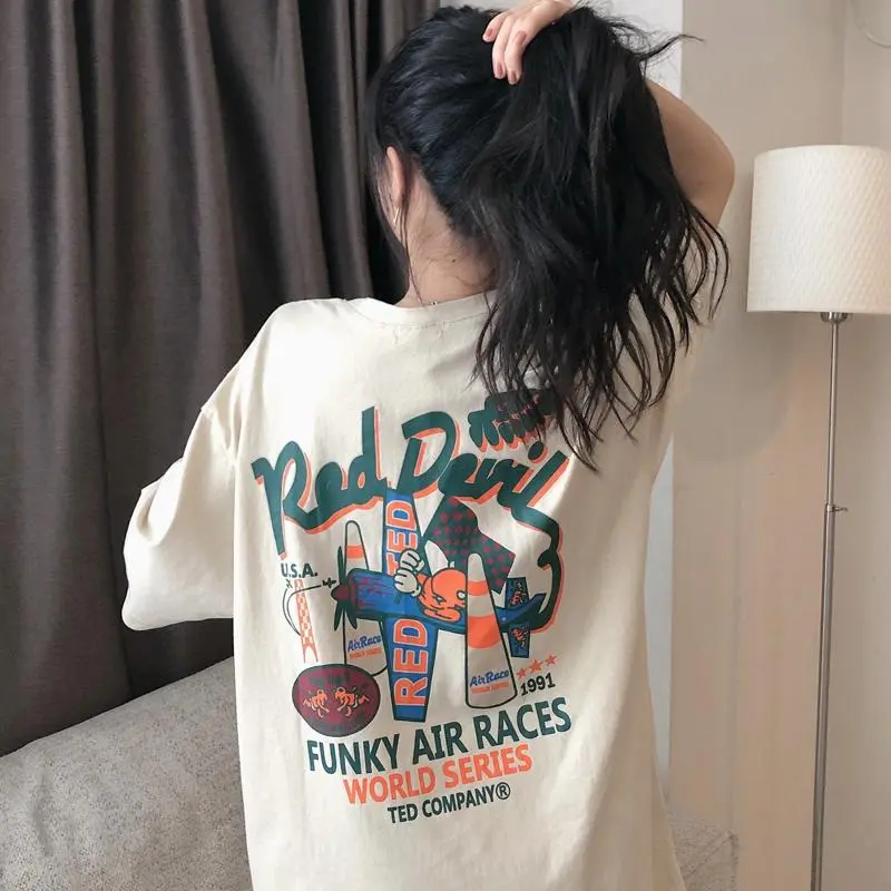 New Korean loose oversized short sleeved T-shirt, men's and women's casual letter cartoon printed trendy top