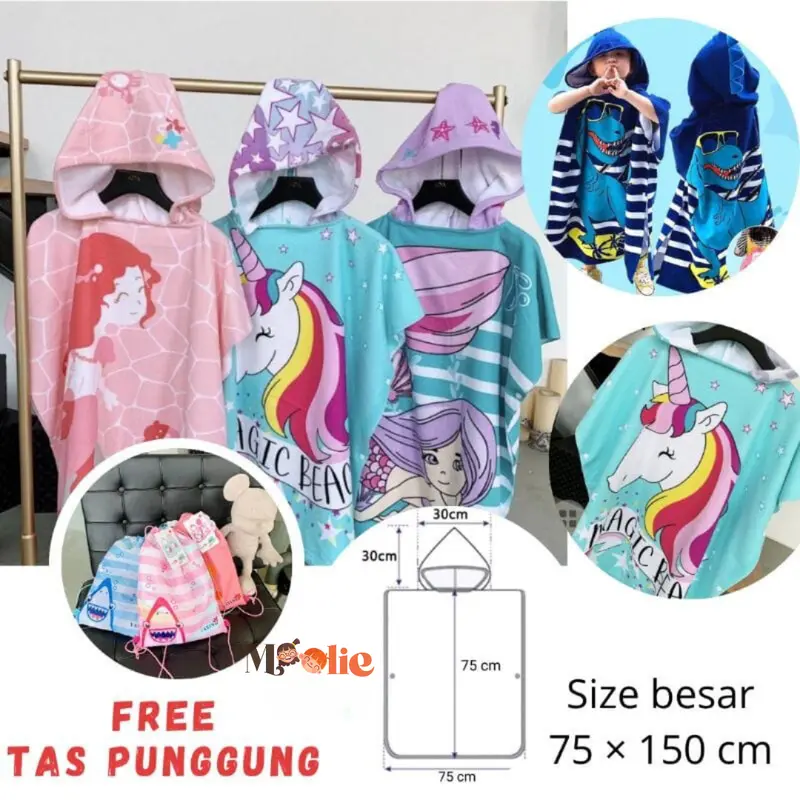 Handuk Renang Anak Jumbo Free Tas Punggung / Handuk Ponco Jumbo size L / Handuk Hoodie Jumbo 0
