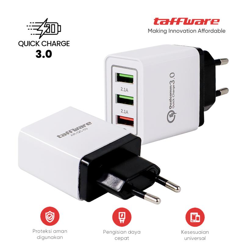 Charger USB Taffware AR-QC-03 dengan 3 Port Qualcomm QC 3.0 - Black Colokan Kabel - Plastik - Baterai, Peralatan 0