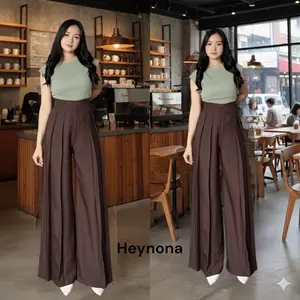 Heynona - Lavie Pants - Culote Palazzo Highwaist Celana Panjang Wanita - Celana Fashion Muslim Wanita - Celana Casual Vintage  Trendy - Viral