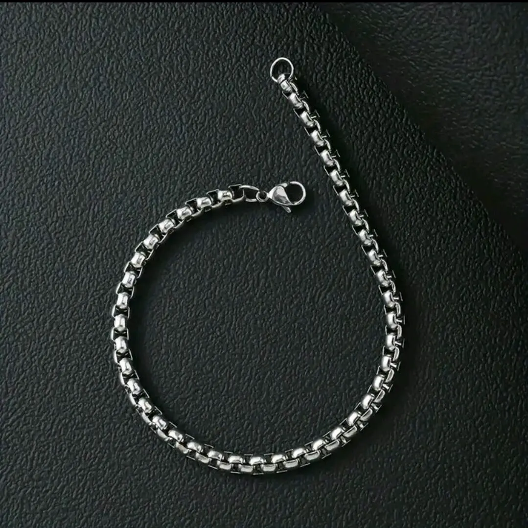 Gelang Rantai Titanium Model Rolo Bulat Antikarat Silver Pria Wanita - Bracelets
