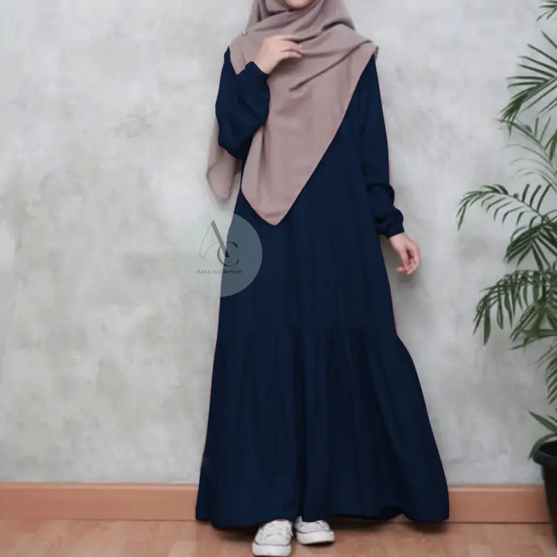 Aara Collection  Gamis Abaya Hitam turki Serut Lengan karet wanita remaja muslim elegan wolpis premium ukuran S M L XL XXL / basic abaya polos wanita kajian santri putri remaja elegan Dress Mewah Syari 0