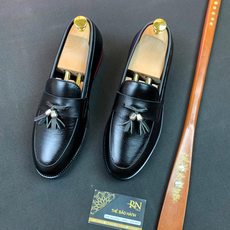  CĐ01 Giày lười đế phíp gỗ chuông bạc da bò nhập khẩu cao cấp 