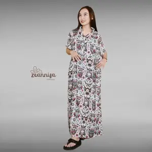 Nagita Dress Ibu Menyusui Motif OWL Bahan Rayon Premium Kancing Kerah