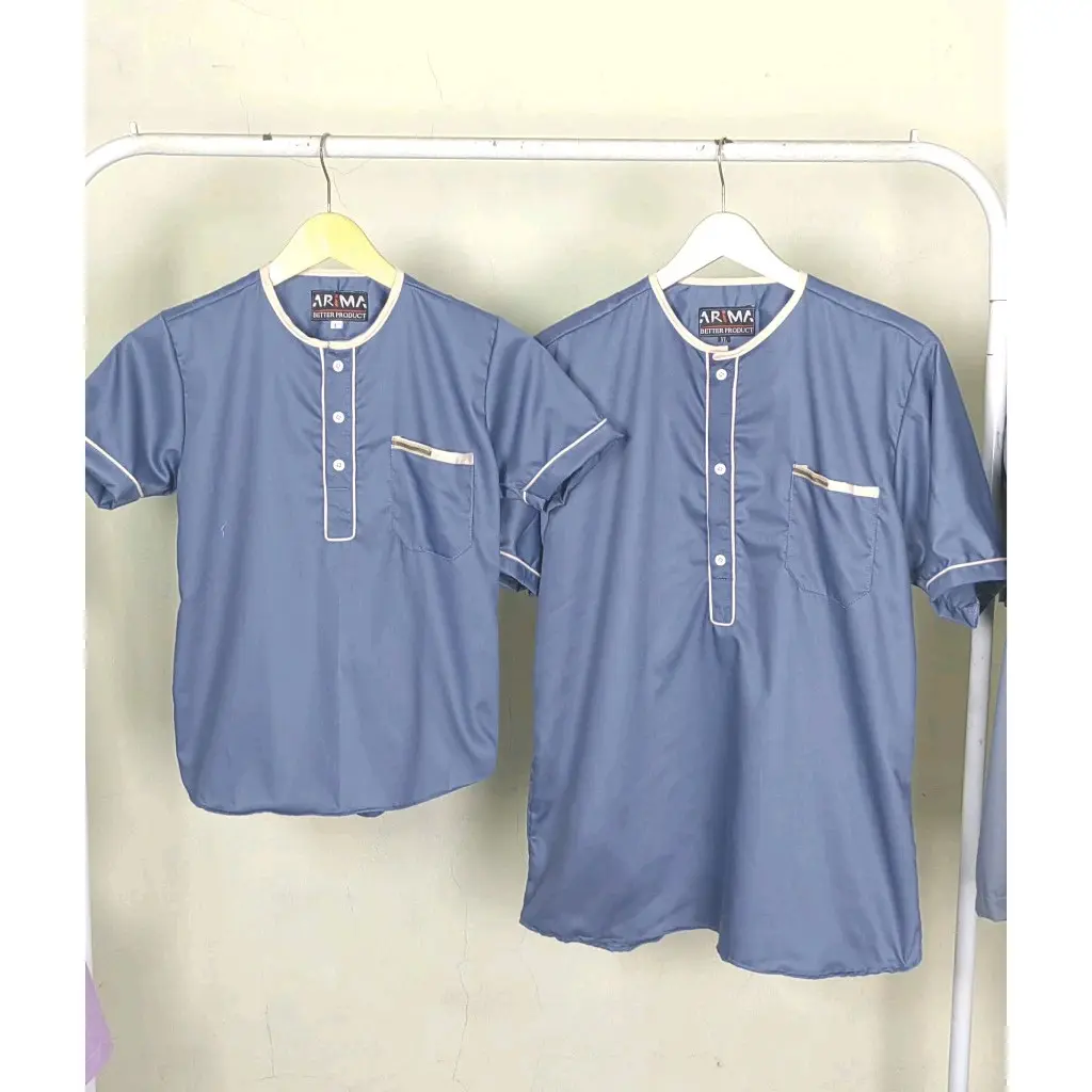 Baju Koko Haza Denim Couple Ayah Dan Anak Lengan Pedek tanpa kerah