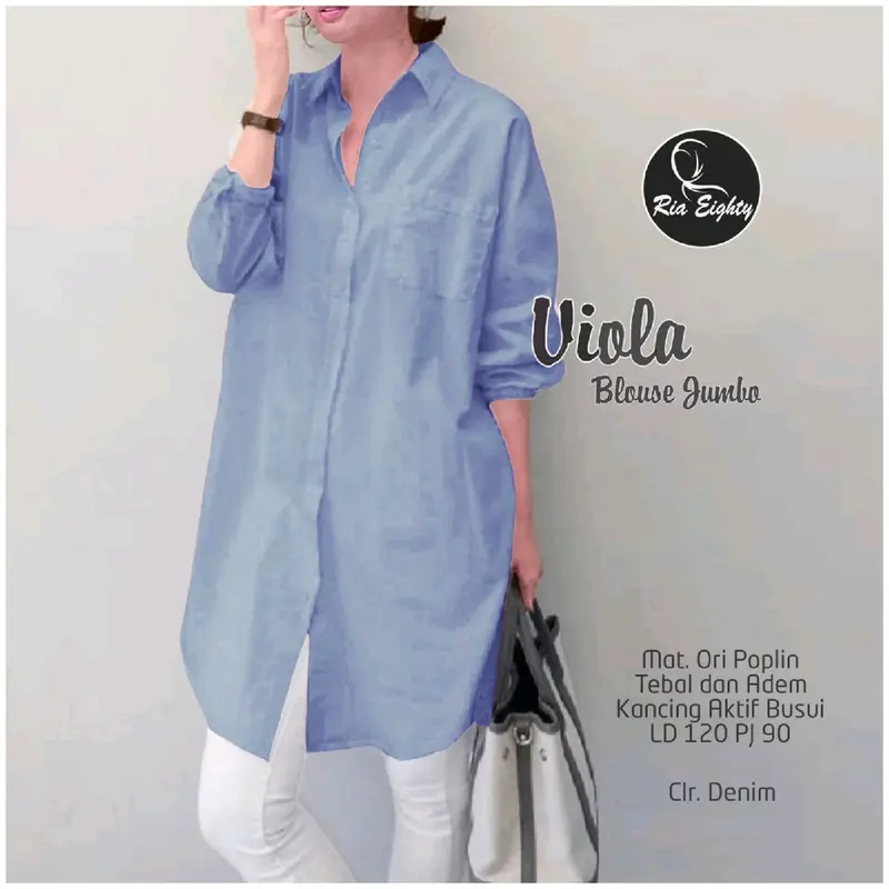 Viola Blouse Jumbo Oversize Atasan Wanita Muslimah Basic Polos Casual Elegant Lengan  Panjang Bahan Poplin Baju Wanita Simple 0