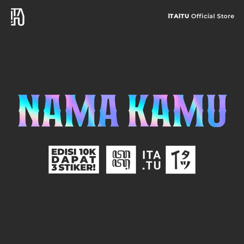 (10RB Isi 3) iTAiTU - STIKER CUTTING CUSTOM NAMA FONT HOLOGRAM REFLEKTIF Hitam Putih Sticker Car 5