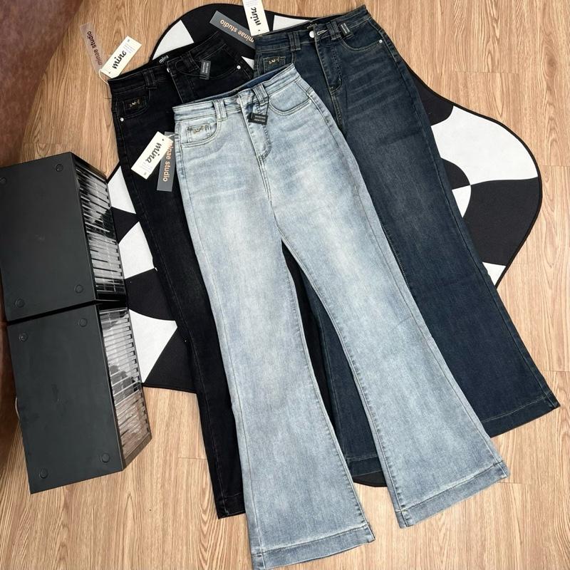    CAO CẤP 2ZA  Quần Jean Ống Loe Nữ Co Giãn Dây Săn Đôi Gắn Tag Kim Loại "Bunny" 