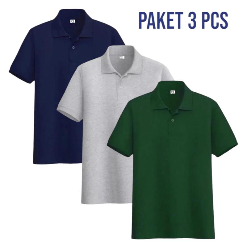 Kaos kerah polos paket 3 pcs bahan lembut premium quality Pendek Pria Tangan Tebal Tshirt 8
