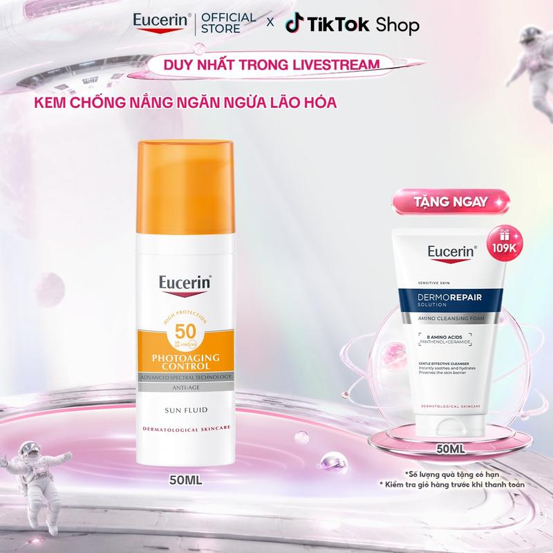 [KOL] Kem chống nắng giúp cải thiện tình trạng lão hóa da Eucerin Sun Fluid Photoaging Control SPF 50+ 50ml - Skincare Sunscreen