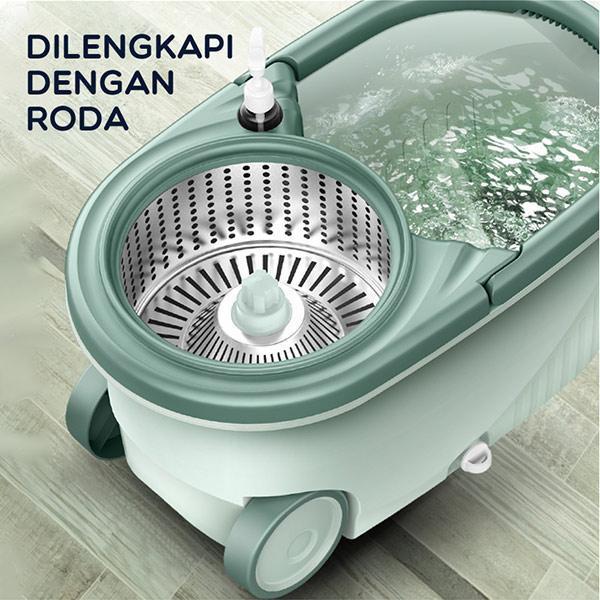 Alat Pel Lantai Microfiber dengan Ember Spin Mop Mencuci dan Membilas Alat Pembersih Lantai Bahan Spin Press Stainless 6