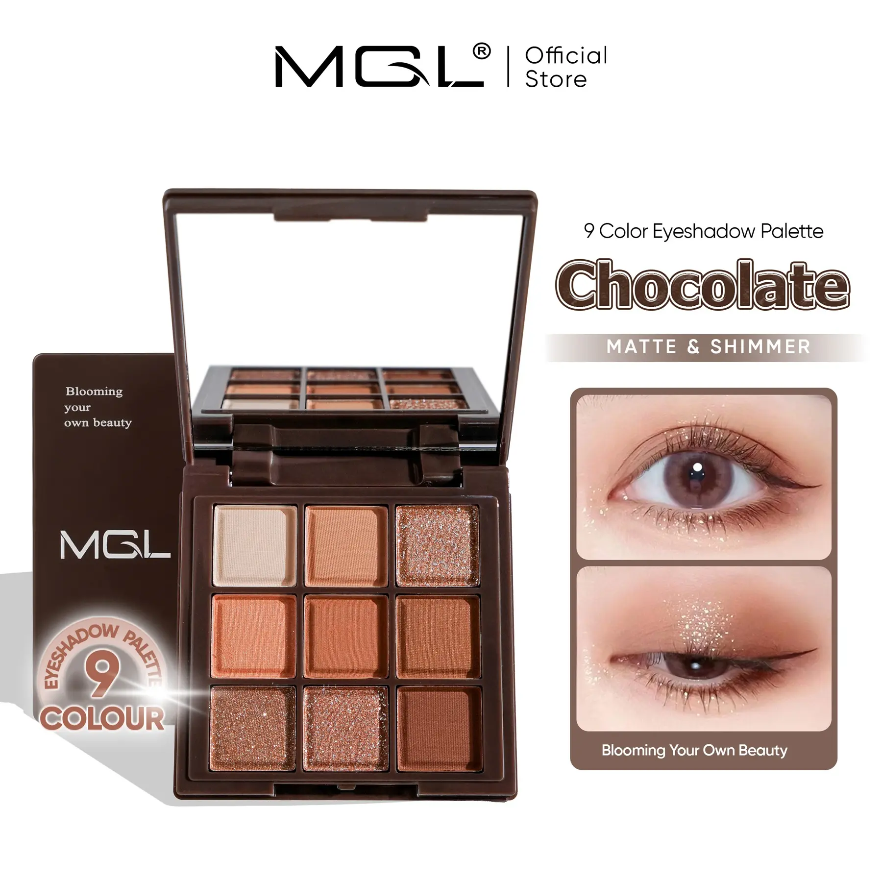 MGL Eyeshadow Chocolate Palette 9 Color Nude Brown Series Matte & Shimmer Natural Look