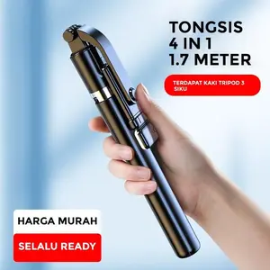 Tongsis Bluetooth 4in1 R1S-L 1.7M Tripod Remote LED Tinggi Tongsis 170cm 3 Kaki Stand Kokoh Potrait dan Landscape