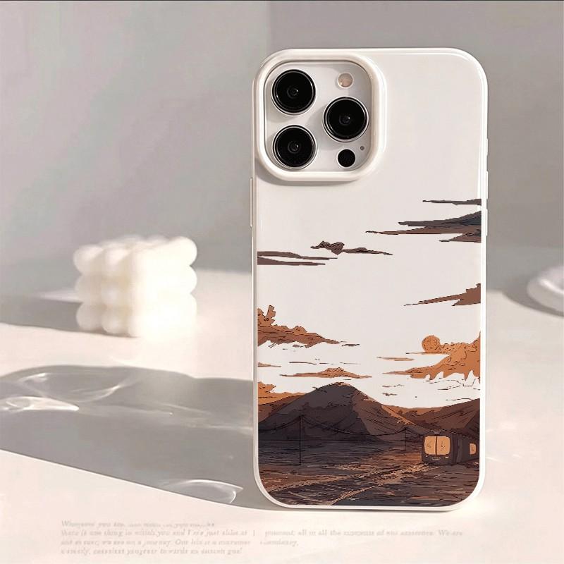 Hộp lưng điện thoại gel tranh phong cảnh núi hoàng hôn phù hợp với iPhone18/17/16/15,14/13/11/7/17pro/17promax, kiểu đơn giản độc đáo cho 16/16plus/16pro