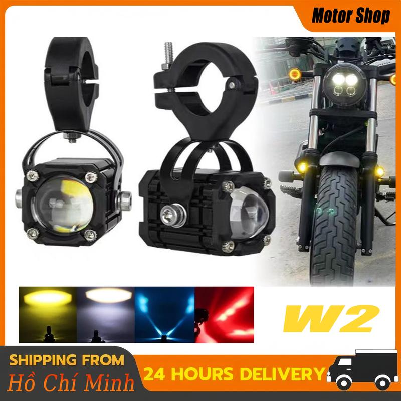 Đèn trợ sáng bi cầu mini w2 xe máy xe điện mắt quỷ 4 chế độ tích hợp auto passing phiên bản mới nhất 2025 (Giá 1 Đèn) đôi  mắt  đèn  led  gắn  xe