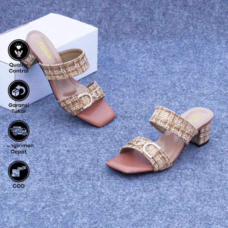 Sultan Shoes | Sendal Hak Tahu 5 cm Wanita Flat Slop Tali Kokop Kekinian Aksesoris Gesper Rantai D | Sandal High Heel 5cm CasuaL 3