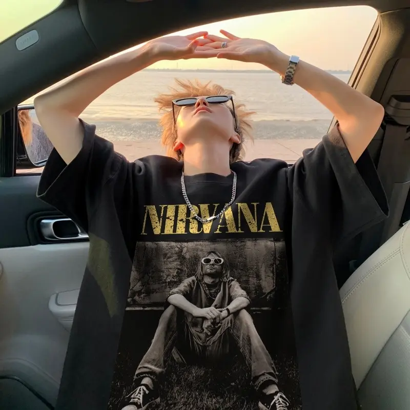 STAG Busana Fashion|Basuketo Baju Nirvana Vintage T-shirt Pria Streetwear Kaos Skena Oversize Distro Lengan Pendek Hitam|Kaos Pria Premium Tebal|Kaos Pria Terbaru 2025|Kaos Cotton Combed 30s| Kaos Lengan Pendek Pria