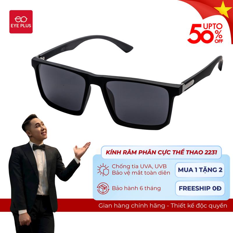 DEAL ĐỘC QUYỀN VINHBANHBO Kính Râm Phân Cực Chống Nắng Dáng Vuông Nam Nữ Eye Plus 2231 Gọng Kính Mát Nhựa Nhám Mắt Đen Chống Lóa Polaroied và UV400