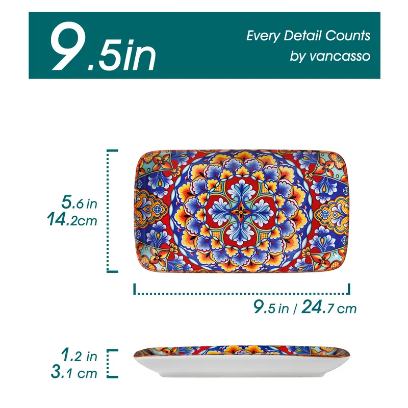 vancasso SIMI Serving Platter, 8.5/9.5 in Small Serving Dishes, Porcelain Rectangle Serving Plates Set of 6, Dishwasher and Microwave Safe, Ceramic Sushi Platters for Party 8