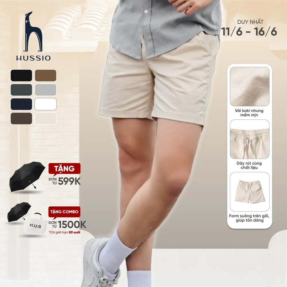 Quần Short Short Nam Vải Kaki Nhung, Mềm Mịn, Trẻ Trung, Năng Động - Hussio